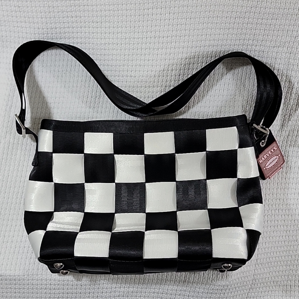 Harveys Black White Checkerboard Seatbelt Crossbody Bag